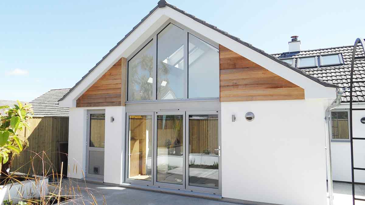 external shot of extension designed by architect in falmouth