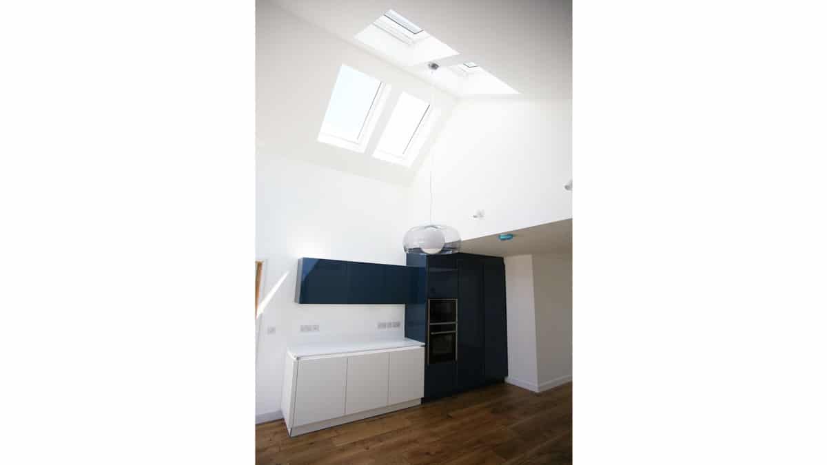 kitchen shot with ceiling and window light features
